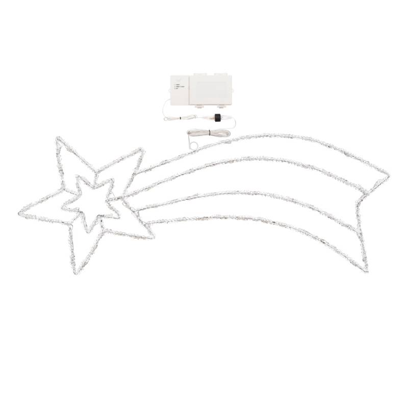 Etoile filante lumineuse à piles effet glacé 95CM acrylique 90 LED blanc froid clignotant Timer