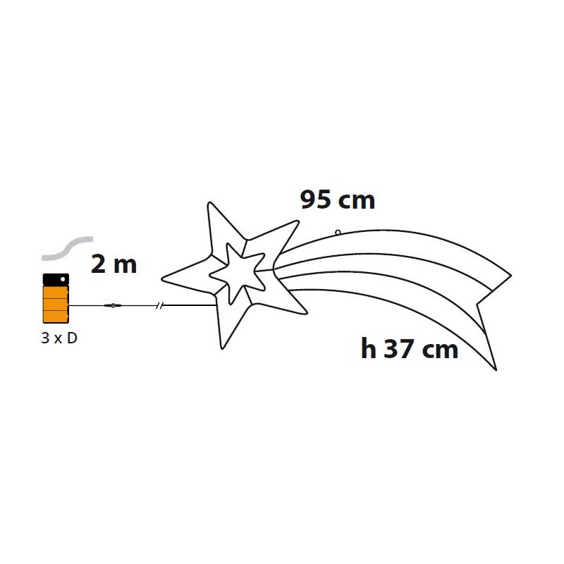 Etoile filante lumineuse à piles effet glacé 95CM acrylique 90 LED blanc froid clignotant Timer