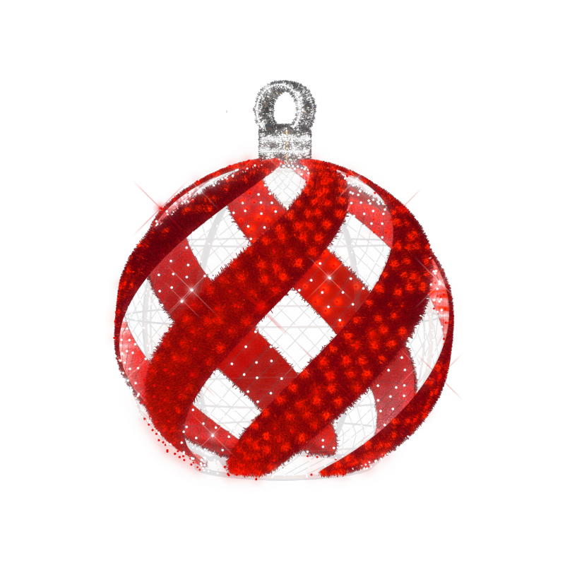 Décor géant boule de Noël lumineuse 3D H2m LED rouge et blanc froid scintillantes 24V