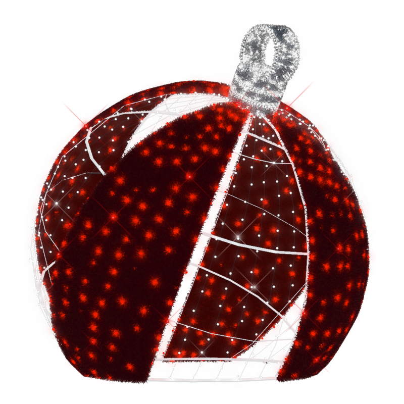 Décor géant lumineux boule de Noël 3D H3m LED rouge et blanc froid scintillantes 24V