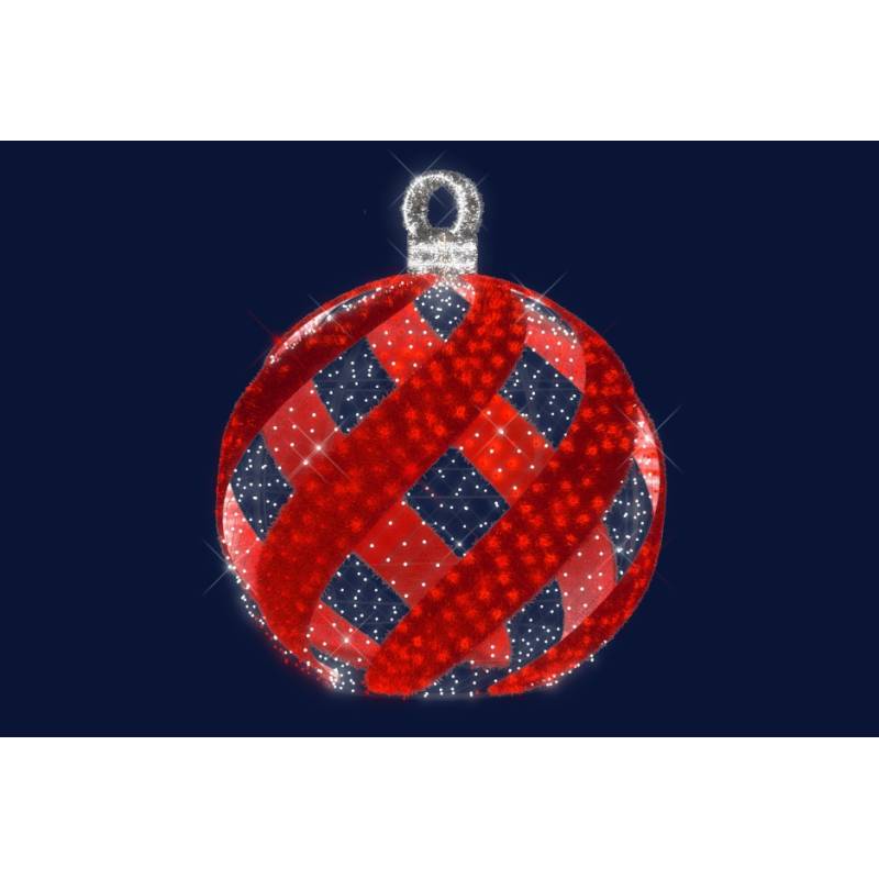 Décor géant boule de Noël lumineuse 3D H2m LED rouge et blanc froid scintillantes 24V