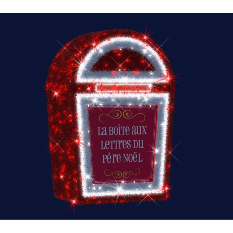 Décor géant lumineux 3D Boite aux lettres du Père Noël rouge H1,5m LED blanc froid scintillant 24V