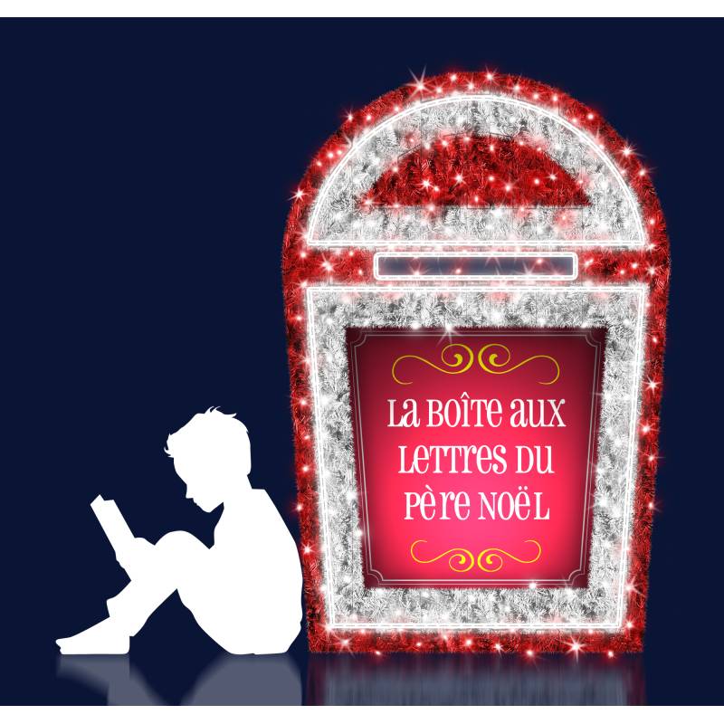 Décor géant lumineux 3D Boite aux lettres du Père Noël rouge H1,5m LED blanc froid scintillant 24V