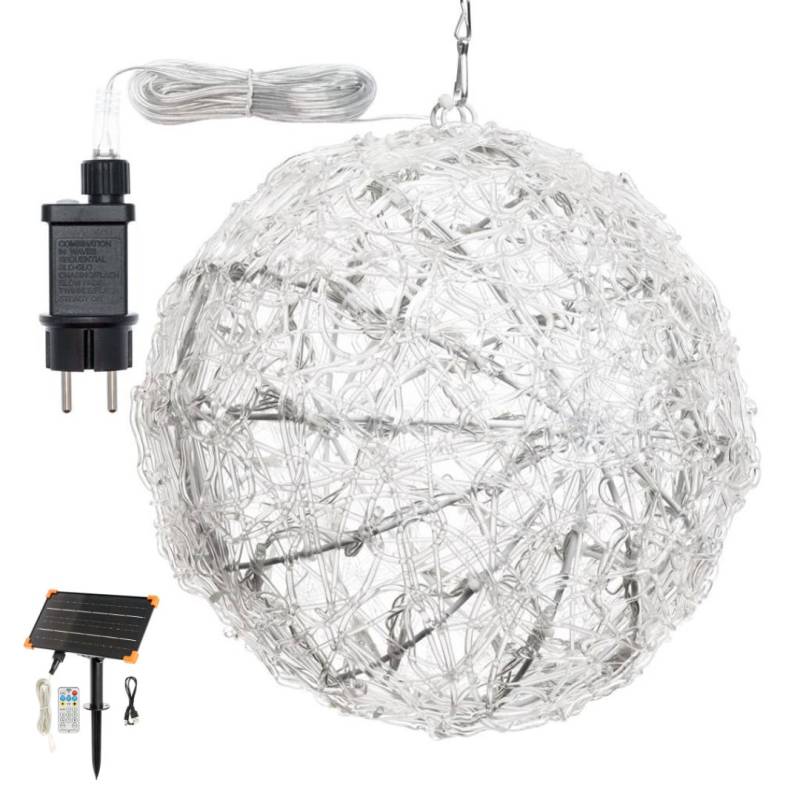 Sphère lumineuse D26cm 80 LED blanc froid 8 jeux lumières IP44