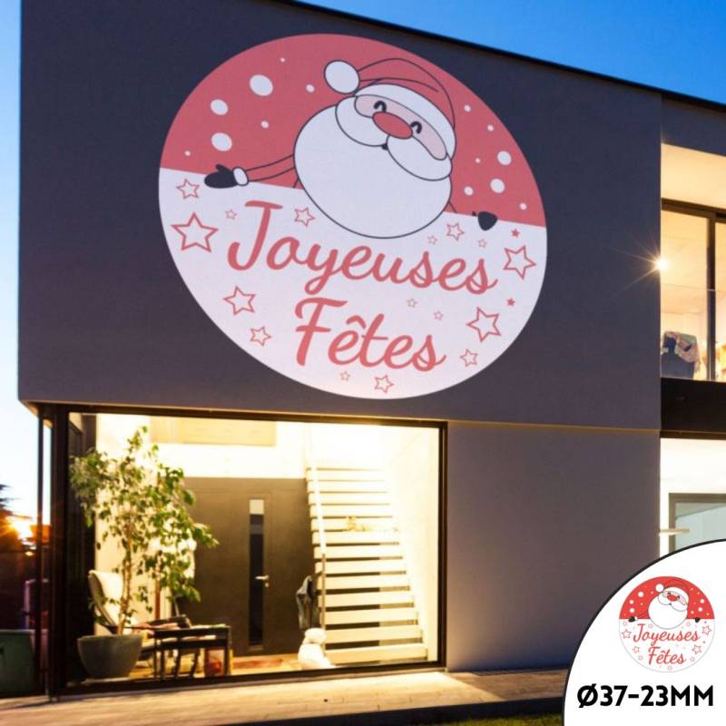 Gobo Ø37-23mm Père Noël Joyeuses Fêtes Blanc et Rouge compatible uniquement avec les Projecteurs LED Professionnels