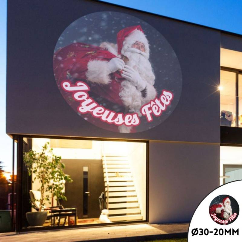 Gobo Ø30-20mm Photo Père Noël Joyeuses Fêtes compatible uniquement avec les Projecteurs LED Professionnels