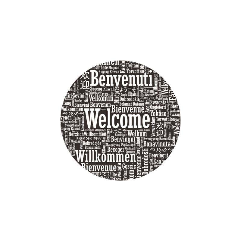 Gobo Ø30-20mm Bienvenue multilingue Nuage de mots Blanc et Noir compatible uniquement avec Projecteurs LED Professionnels