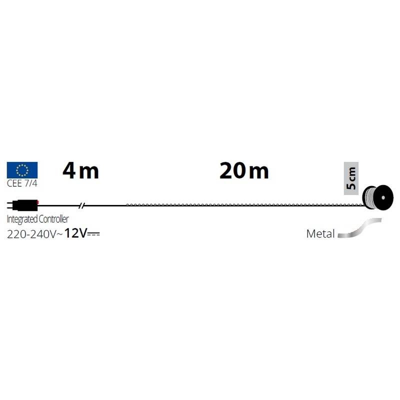 Guirlande lumineuse 20M 400 MicroLED blanc chaud 8 modes câble métal argenté 12V