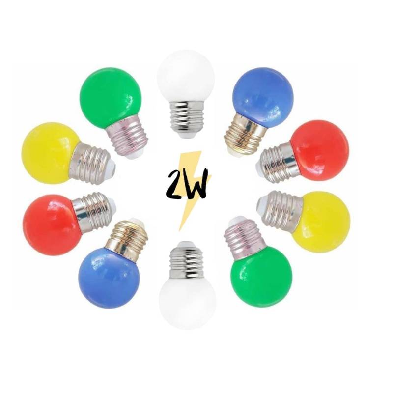 Ampoules guinguette 2W multicolore E27 plastique lot de 10 professionnelle